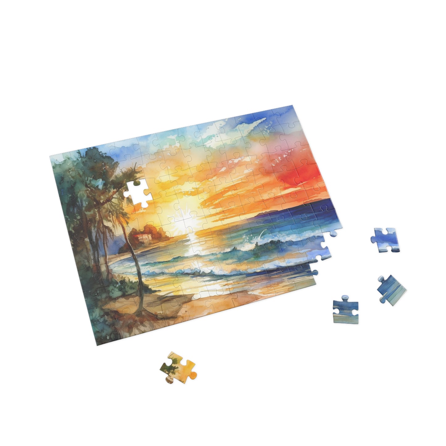 Watercolor Beach Sunset Puzzle (96, 252, 500, 1000-Piece)