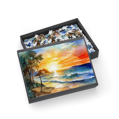 Watercolor Beach Sunset Puzzle (96, 252, 500, 1000-Piece)