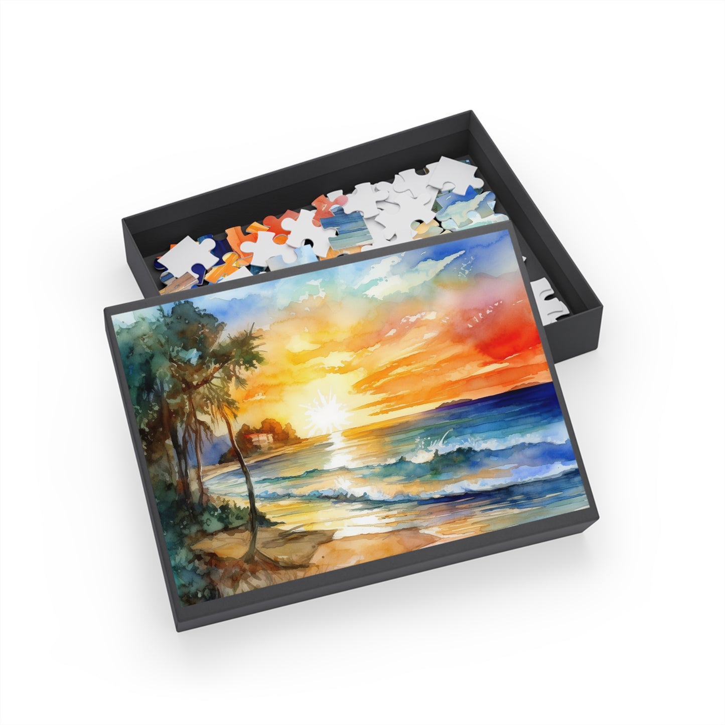 Watercolor Beach Sunset Puzzle (96, 252, 500, 1000-Piece)