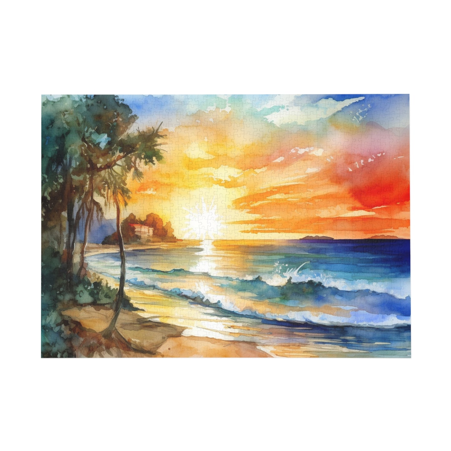 Watercolor Beach Sunset Puzzle (96, 252, 500, 1000-Piece)