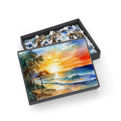 Watercolor Beach Sunset Puzzle (96, 252, 500, 1000-Piece)