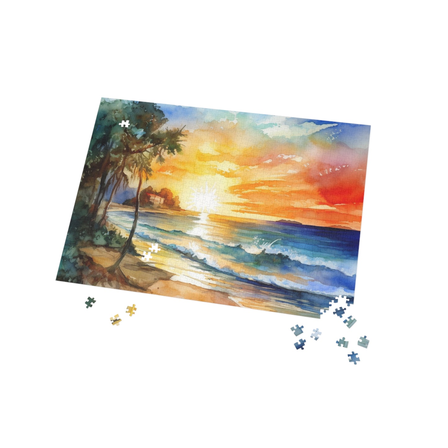 Watercolor Beach Sunset Puzzle (96, 252, 500, 1000-Piece)