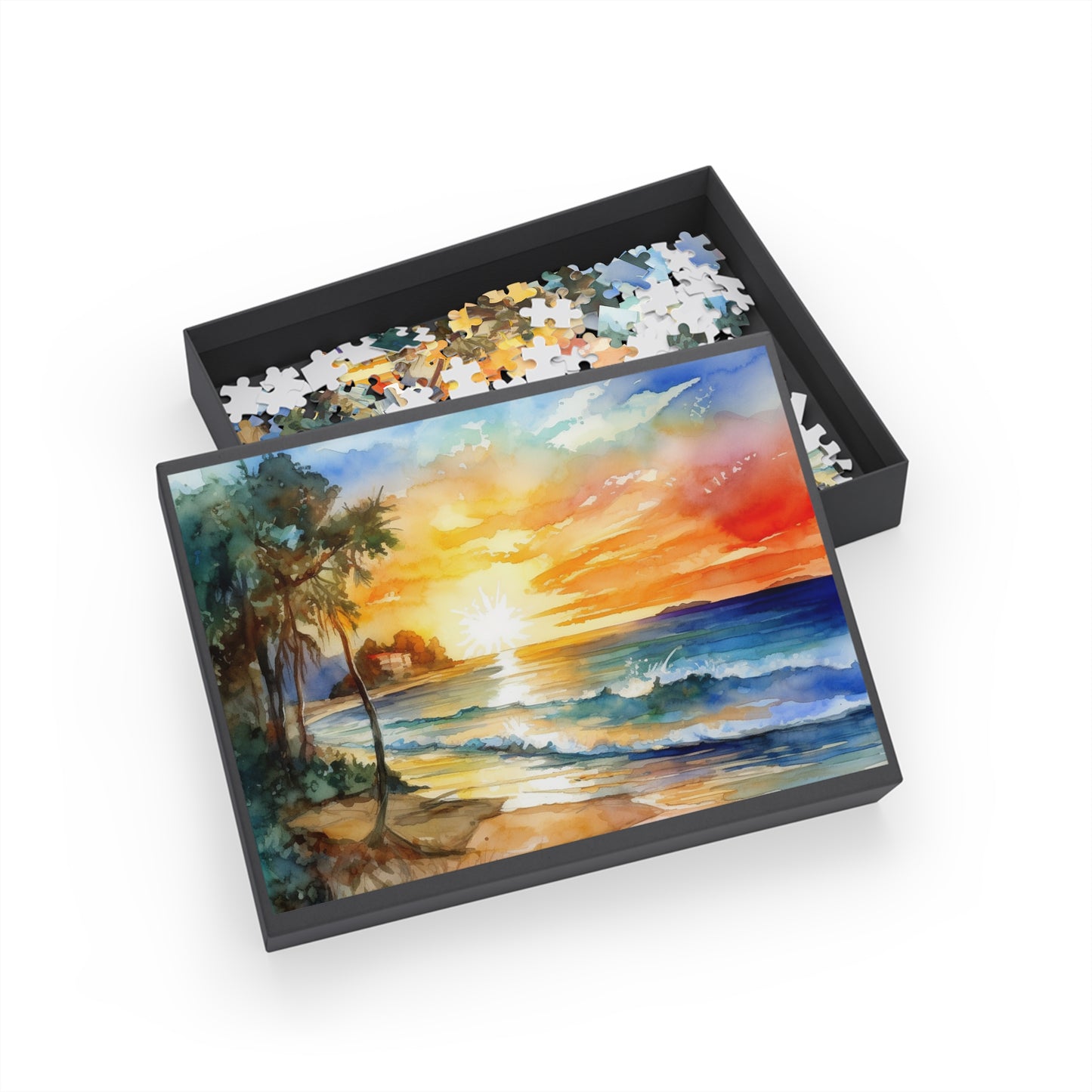 Watercolor Beach Sunset Puzzle (96, 252, 500, 1000-Piece)