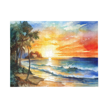 Watercolor Beach Sunset Puzzle (96, 252, 500, 1000-Piece)